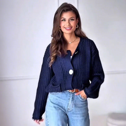 💖Kurze Grobstrickjacken mit Knöpfen für Frauen