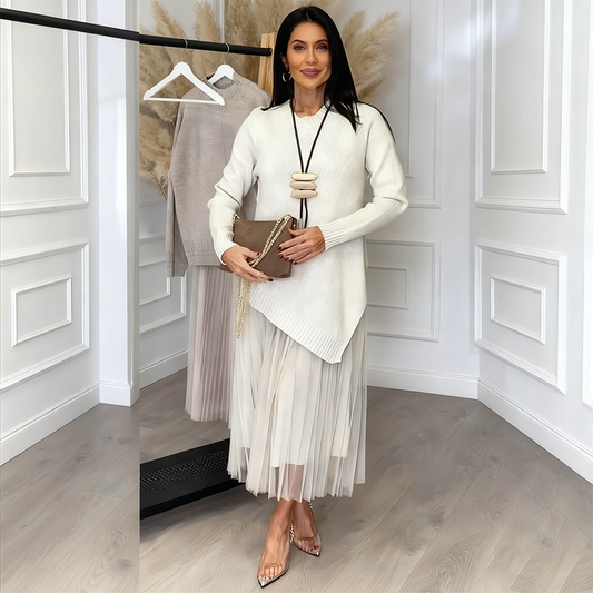 🔥Heiße Sale-Angebote-Women's Irregular Sweater & Plissee-Tank Midi Dress 2-Piece Set